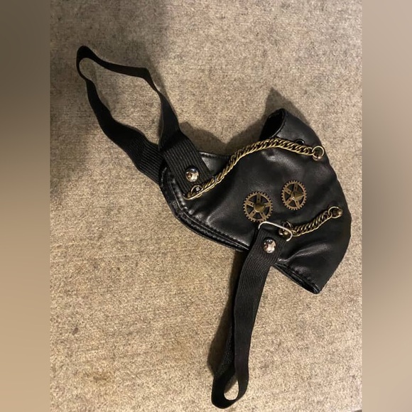 Handmade Steampunk Faux Leather Mask w/ Brass Chains & Gears
